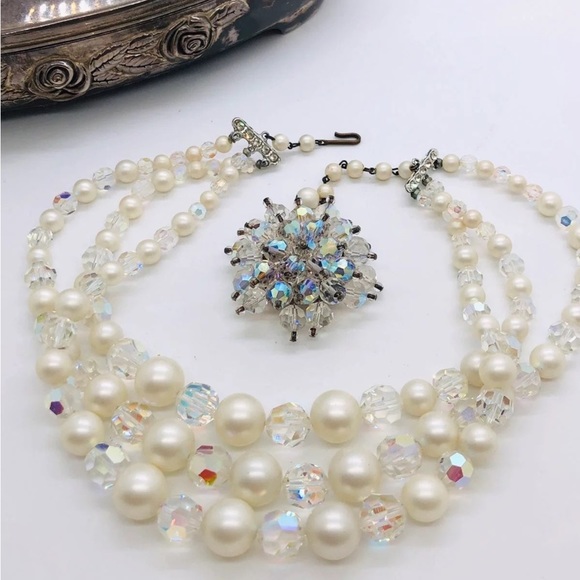 Vintage lot of aurora borealis rhinestone crystal jewelry - Picture 10 of 10